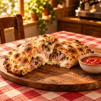 Basilicata, calzoni de Pizza Azzis en Providencia con queso mozzarella, pomodoro, jamón y champiñón