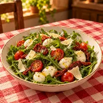 N°335, ensaladas de Pizza Azzis en Providencia con rúcula, bocconcini, tomate seco, tomate cóctel y queso parmesano