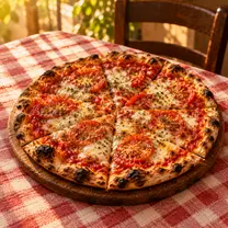 Pizza N°1 de masa delgada a la piedra con orégano y tomate, Pizza Azzis Providencia