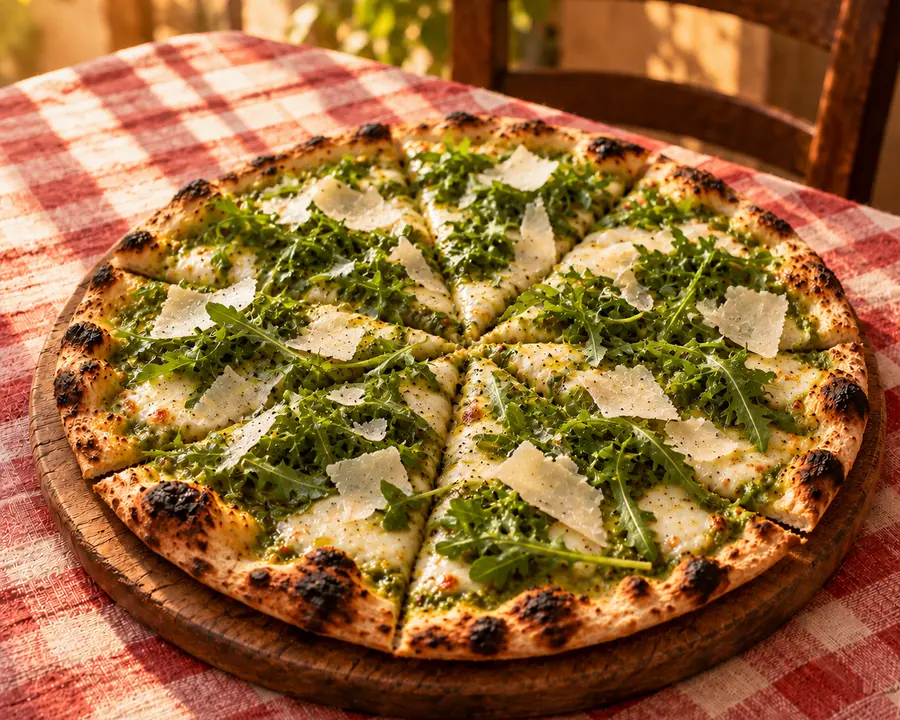 Masa delgada de pizza estirada a mano sobre la piedra, tradición italiana en Pizza Azzis Providencia